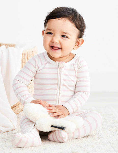 Boody Baby Stripe Long Sleeve Onesie - Chalk/Rose