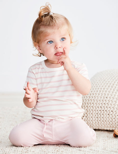 Boody Baby T-Shirt - Chalk/Rose Stripe